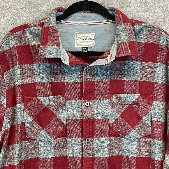FLAG & ANTHEM Shirt Men’s 2XL Red Gray Checkered Harrells Flannel Long Sleeve - Picture 3 of 15